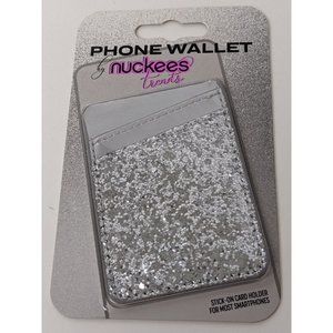 NIP Cell Phone Bling Sparkle Silver Pocket Stick-On Card Holder Case Wallet NEW
